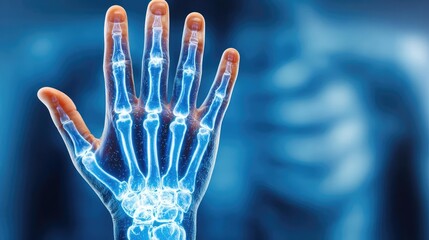 Naklejka premium Poor circulation in finger due to Raynaud's syndrome concept. X-ray image showing the detailed structure of a human hand.