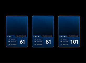 set of modern fantasy trading card template for game, sports design with blue and bronze, silver, gold tier rank