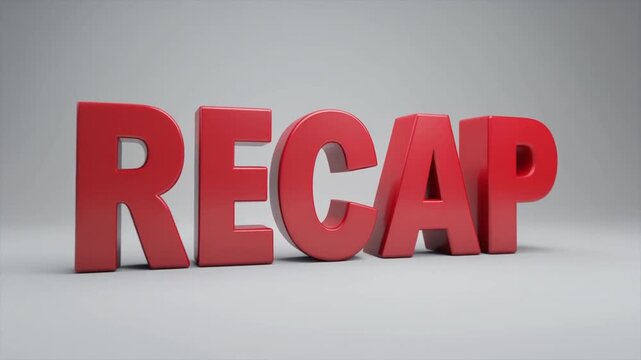 "RECAP" 3D Text Build-Up on a Grey Studio Background