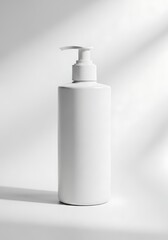Minimalist white pump bottle with soft shadows