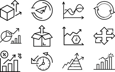 Business Growth Line Icons Set – Finance, Analytics, Investment, Marketing, Data Chart, Strategy, Profit, Economy, Startup, Graph Symbol Pack, Vector Illustration