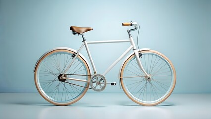Fototapeta premium Vintage White Bicycle with Leather Seat and Handlebar Grips Against a Soft Blue Background