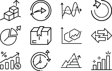 Business Growth Line Icons Set – Finance, Analytics, Investment, Marketing, Data Chart, Strategy, Profit, Economy, Startup, Graph Symbol Pack, Vector Illustration