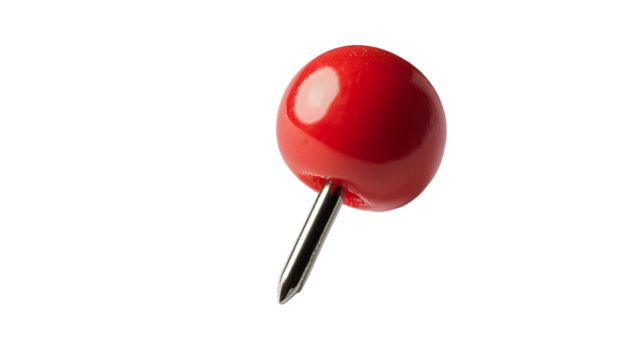Red push pin isolated on a transparent background