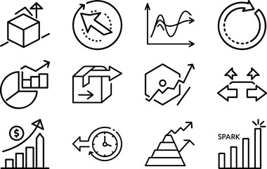 Business Growth Line Icons Set – Finance, Analytics, Investment, Marketing, Data Chart, Strategy, Profit, Economy, Startup, Graph Symbol Pack, Vector Illustration
