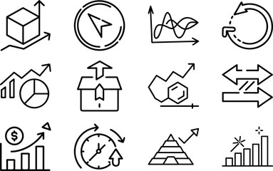 Business Growth Line Icons Set – Finance, Analytics, Investment, Marketing, Data Chart, Strategy, Profit, Economy, Startup, Graph Symbol Pack, Vector Illustration