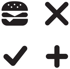 Obraz premium Black and white burger icon and selection icons for web interface or applications