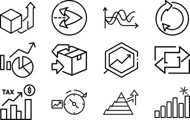 Business Growth Line Icons Set – Finance, Analytics, Investment, Marketing, Data Chart, Strategy, Profit, Economy, Startup, Graph Symbol Pack, Vector Illustration