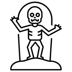 zombie rising from grave line art vector icon
