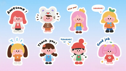 Cute Cartoon Characters Sticker Set with Positive Messages