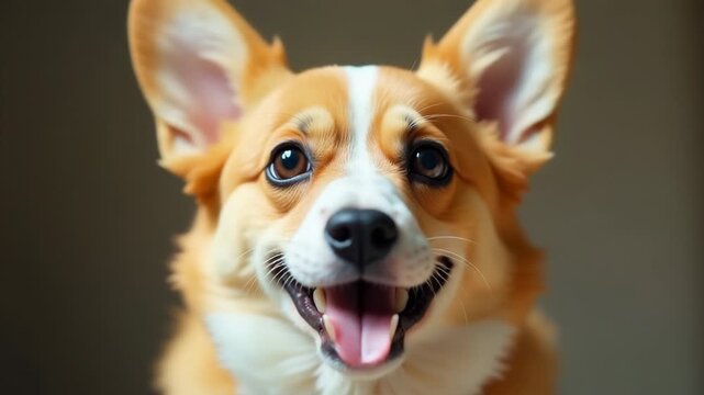 A close-up shot of a dog's face with its mouth open, ready to bark or yelp