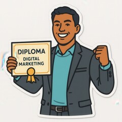 A proud man celebrating his achievement while holding a diploma in digital marketing signifies success, ambition, and the future of professional growth in the evolving landscape of digital