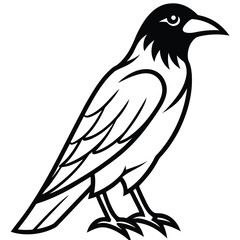 black raven perched line art vector icon