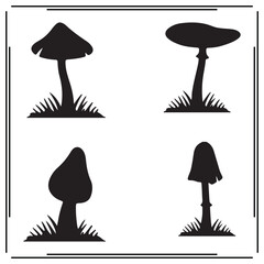 Silhouette of Mushrooms in Various Poses - Black and White Fungi Icons - Vector Illustration for Nature, Wildlife, and Environmental Projects