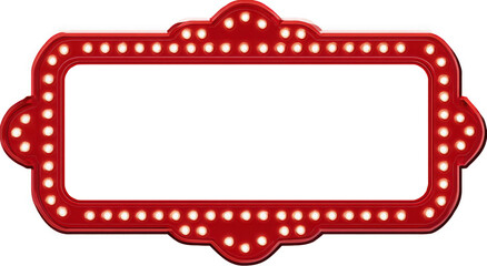 Bright red marquee sign with light bulbs, perfect for event announcements.