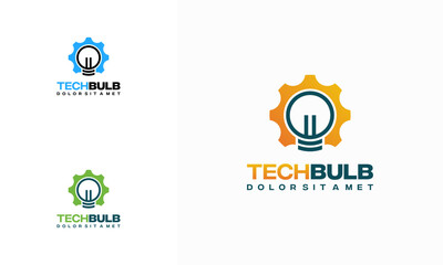 Tech Bulb Logo designs concept vector, Bulb Idea and Gear logo symbol icon