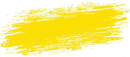 Fototapeta premium Yellow paint brush stroke on a white background, texture visible