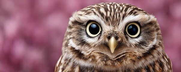 Fototapeta premium Shocked owl reacting in surprise concept. A close-up shot of an owl with large expressive eyes.