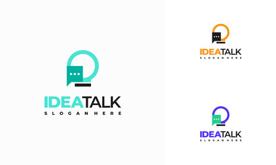 Idea Talk Logo designs concept vector, Discuss Chat and Light Bulb logo template icon