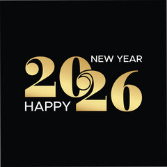 happy new year 2026 vector illustration template design with black background and golden color. 
