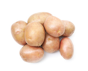 Fresh ripe potatoes isolated on white, top view