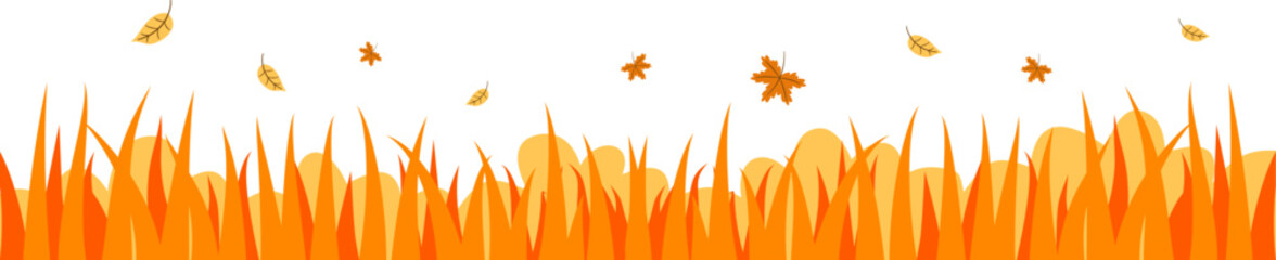 Autumn grass with falling leaves illustration