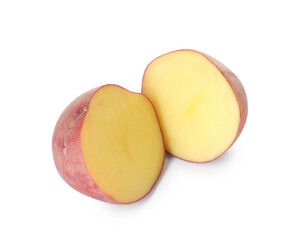 Cut fresh ripe red potato isolated on white