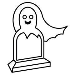 ghost flying over tombstone line art vector icon