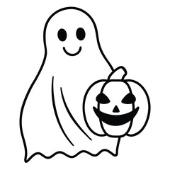 ghost holding pumpkin line art vector icon