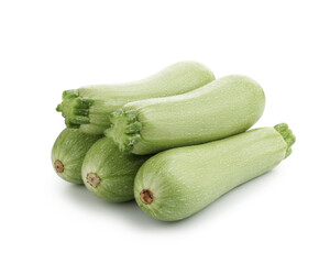 Many fresh ripe zucchinis isolated on white