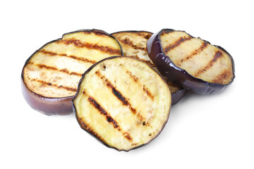 Grilled slices of eggplant isolated on white