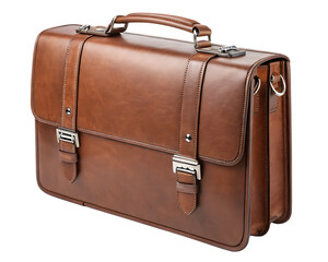Classic Brown Leather Briefcase with Silver Buckles and Combination Lock vintage isolated on a transparent background