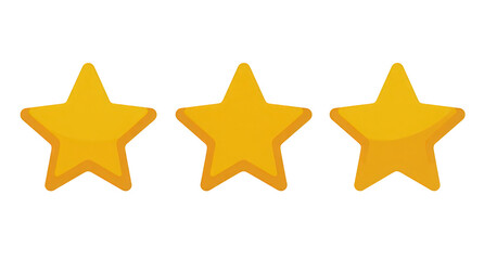 Fototapeta premium Three bright yellow, three-dimensional stars on a clean white background.