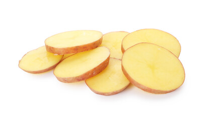 Pieces of fresh potatoes isolated on white