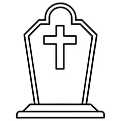 Obraz premium gravestone cross line art vector icon