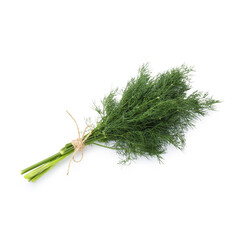Bunch of fresh dill isolated on white, top view