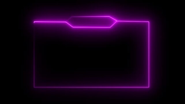  neon frame animation with neon box frame. Animated neon Icon. Neon looped light frame for video a transparent background. replay Frame . violet color frame..4k