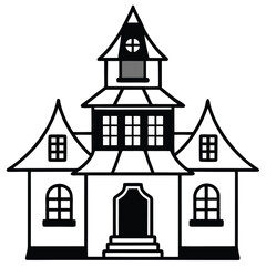 haunted old house line art vector icon