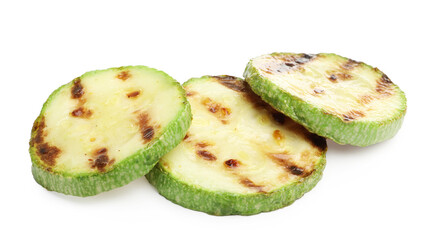 Delicious grilled courgette slices isolated on white