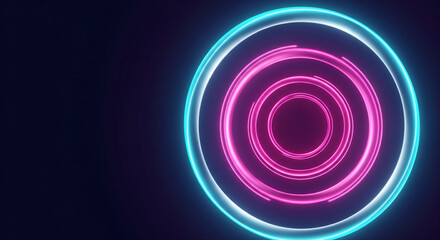 Naklejka premium Abstract glowing neon circles in pink and blue on a dark background, futuristic design