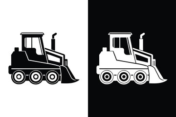 Flat Style Bulldozer Vector. Industrial Earthmoving Equipment Icon