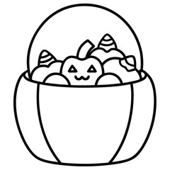 pumpkin bucket candy line art vector icon