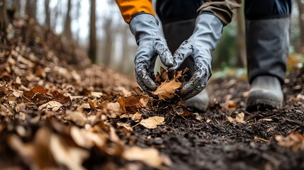 Person caring for nature in leafy environment.