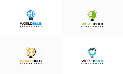 Set of World Bulb Logo designs concept vector, World Education logo designs template
