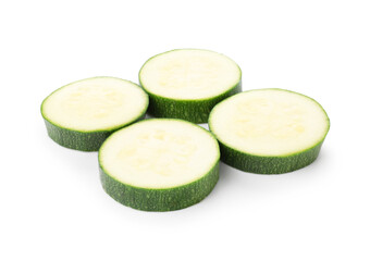 Pieces of fresh zucchini isolated on white