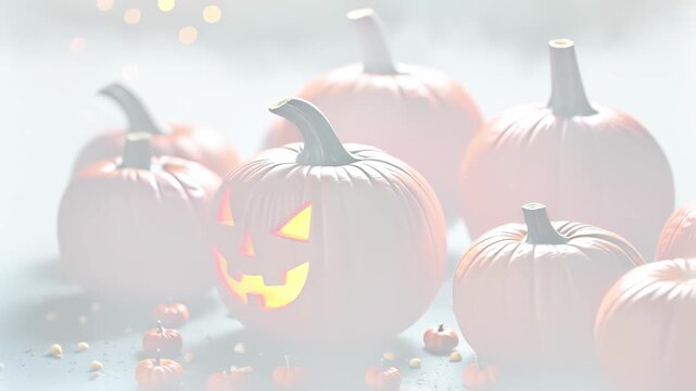 A group of carved pumpkins on smoke