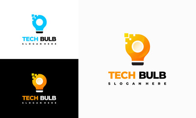 Modern Tech Bulb logo designs concept, Pixel Technology Bulb Idea logo template