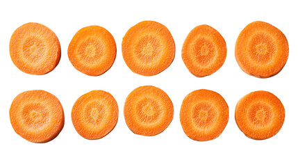 Set of carrot slices isolated on a transparent background