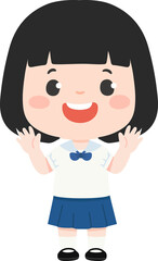 Cartoon Illustration of Girl in School Uniform