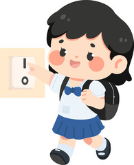 Illustration of School Girl Switching off Light